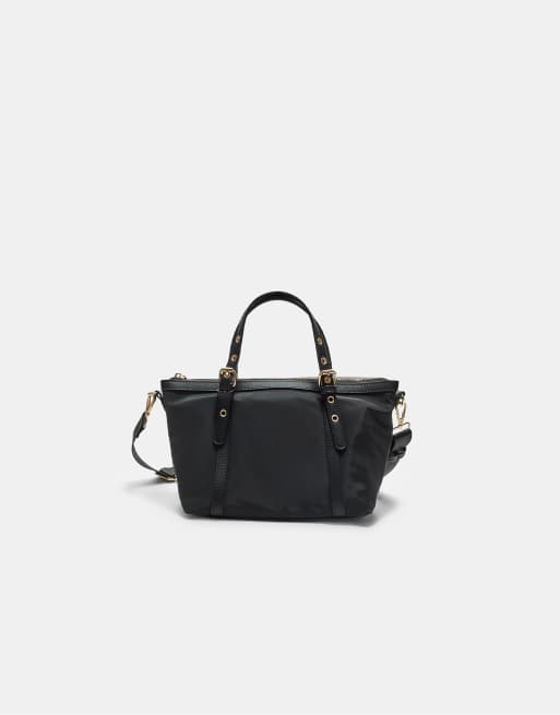 Stradivarius – Kleiner Shopper zum Umhängen in Schwarz mit Kontrastdetails