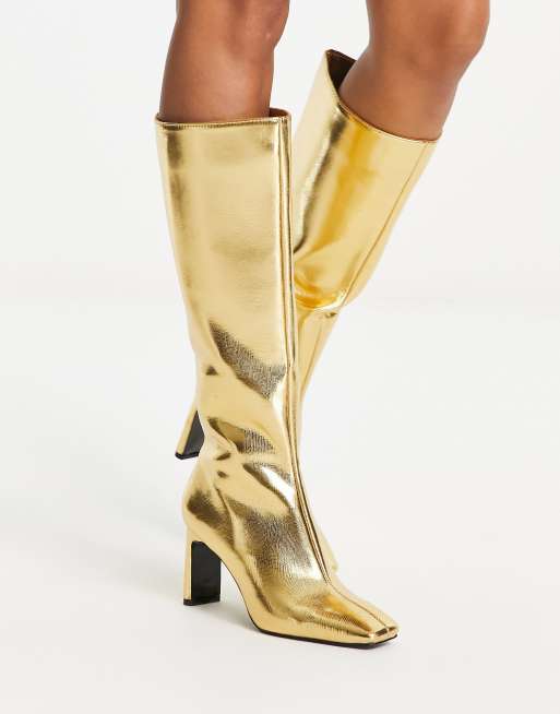 Gold knee boots hotsell