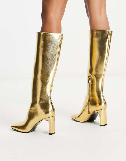 Gold leather outlet boots womens