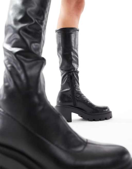 Knee High Stradivarius Combat Boots Stradivarius Buckle Detail