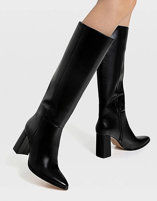 Stradivarius knee-high heeled boots in black | ASOS