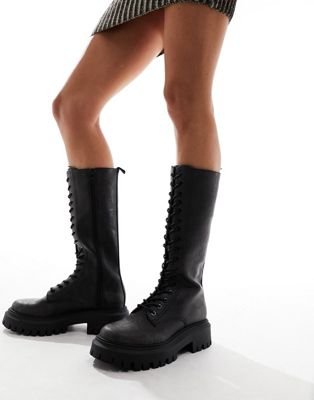  knee high lace up boot in washed black 