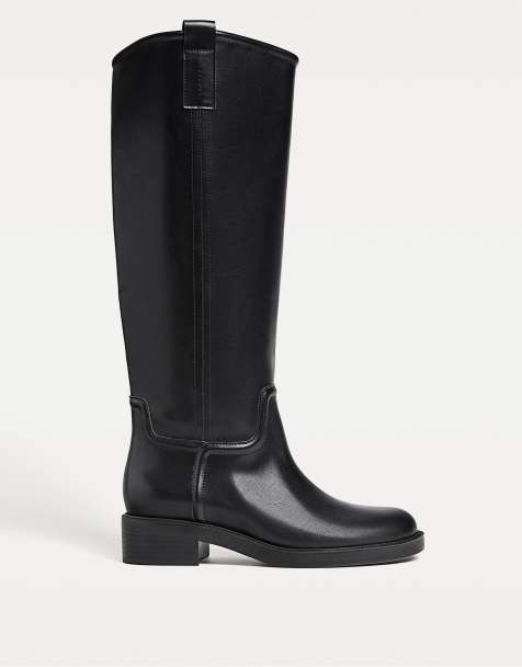 Stradivarius Knee high riding boots in black in black - view 1