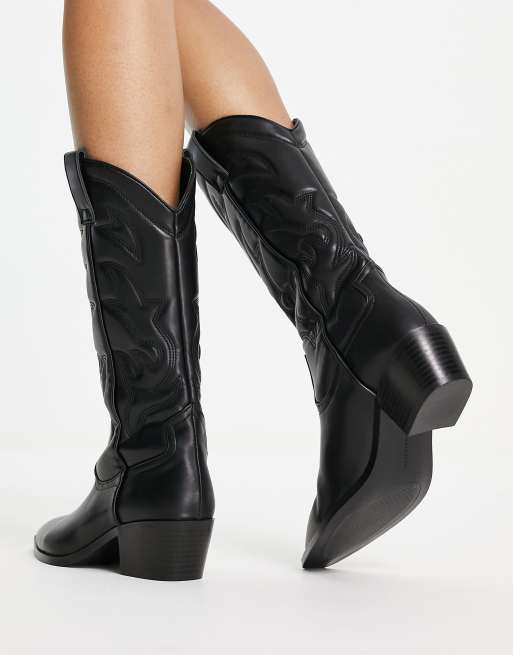 Stradivarius knee high western boot in black, 3 of 4