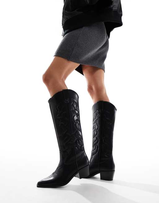 Knee high cowboy boots hot sale black