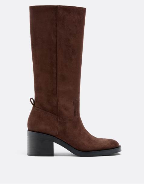 Stradivarius Knee length heeled boots in brown in brown - view 1