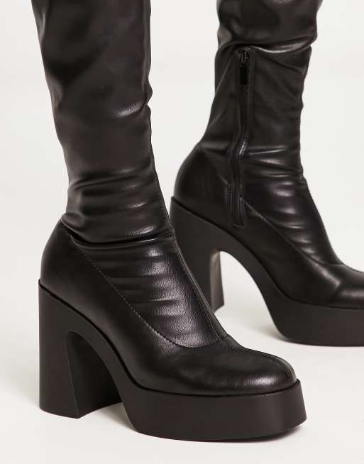 Stradivarius - Kniehoge sock boots met plateauzool in zwart, 2 van 4