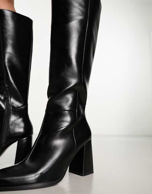 Stradivarius – Kniehohe Stiefel in Schwarz mit Absatz , 3 von 4