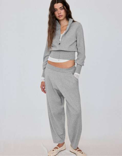 Stradivarius Knit barrel trousers in grey melange - view 1