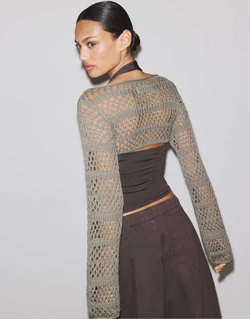 Stradivarius Knit bolero in khaki, 3 of 3