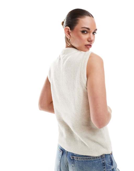 Stradivarius knit cardigan vest in ecru ASOS