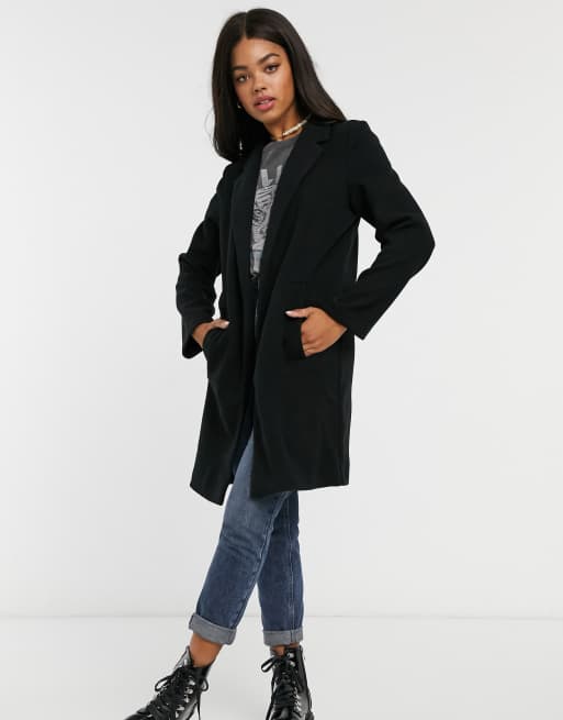 Stradivarius double breasted tailored coat in black