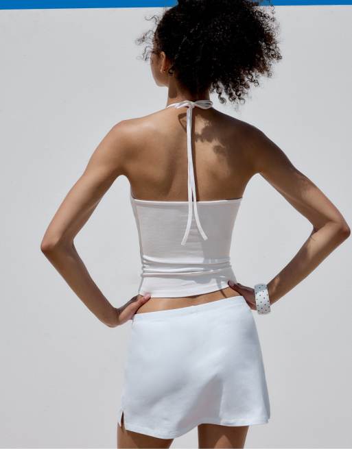 Stradivarius Knit halter top in ecru, 3 of 4