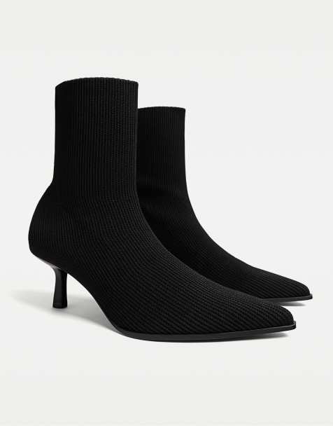 Stradivarius Knit high-heel ankle boots in black - view 1