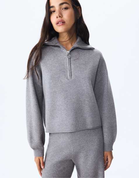 Stradivarius Knit jumper with zip in dark grey - view 1