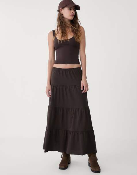 Stradivarius knit maxi skirt in brown - view 1