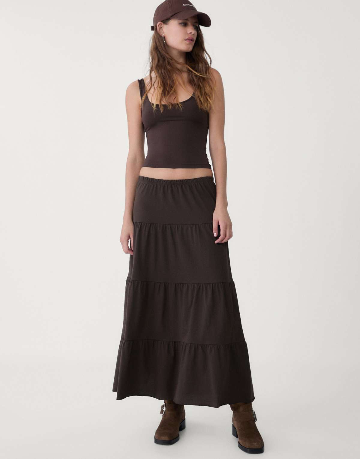 Stradivarius knit maxi skirt in brown