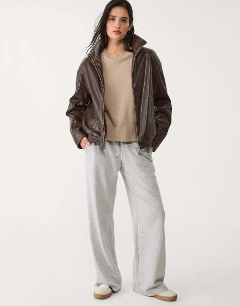 Stradivarius knit round neck t-shirt in beige melange