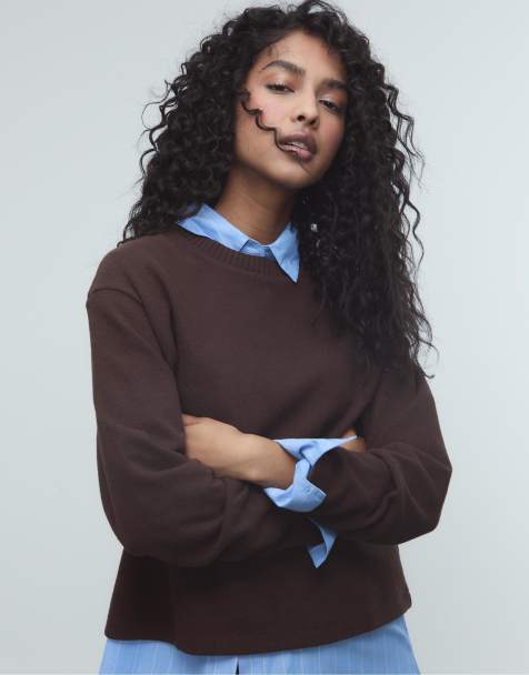 Stradivarius Knit round neck t-shirt in brown - view 1