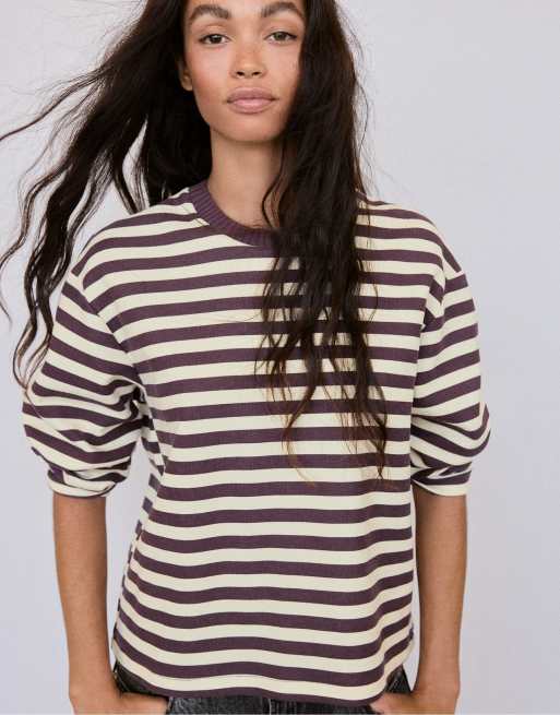 Stradivarius Knit round neck t-shirt in dark purple, 5 of 7