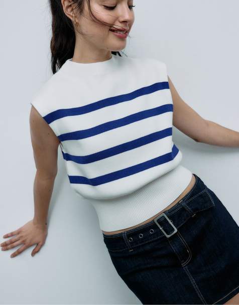 Stradivarius Knit round neck top in ecru