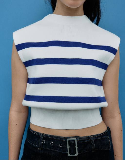 Stradivarius Knit round neck top in ecru, 4 of 4