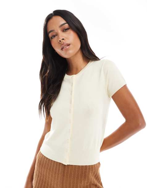 Stradivarius knit short sleeve cardigan in yellow - view 1