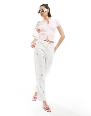 Stradivarius Knit Short Sleeve Cardigan Top In Pink
