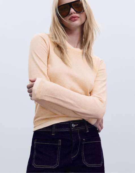 Stradivarius Knit sweater with contrast trim in stone - view 1