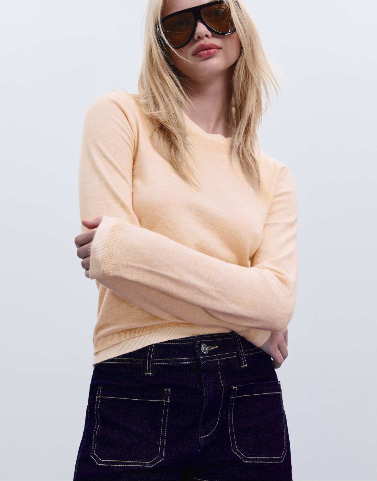 Stradivarius Knit sweater with contrast trim in stone