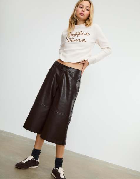 Stradivarius Knit sweater with placement slogan in vanilla - view 1