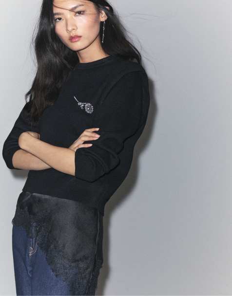 Stradivarius Knit sweater with shoulder pads in black