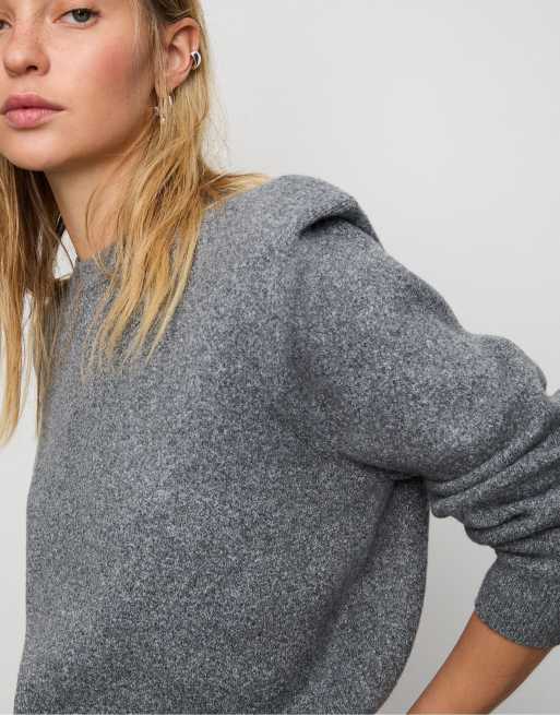 Stradivarius Knit sweater with shoulder pads in dark grey, 3 of 4