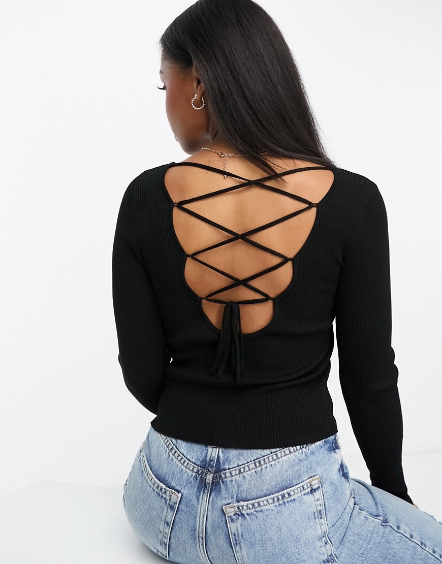 Stradivarius Knit Top With Cross Back Detail In Black
