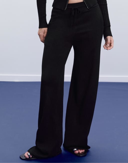 Stradivarius Knit trousers in black, 3 of 4