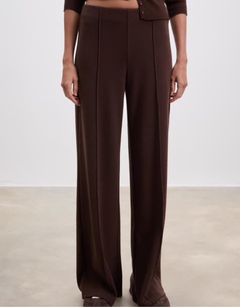 Stradivarius Knit trousers with seam detail in brown