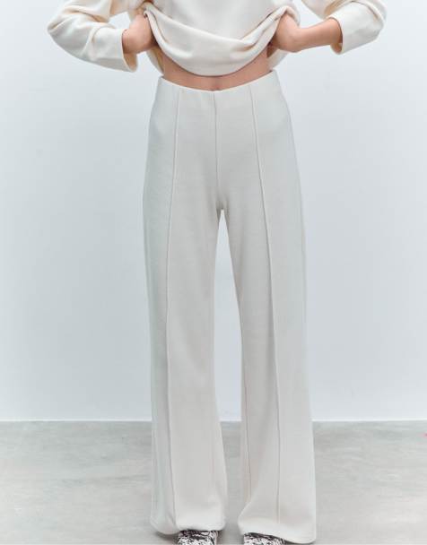 Stradivarius Knit trousers with seam detail in ecru