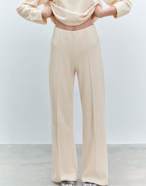 Stradivarius Knit trousers with seam detail in ecru, 2 of 7