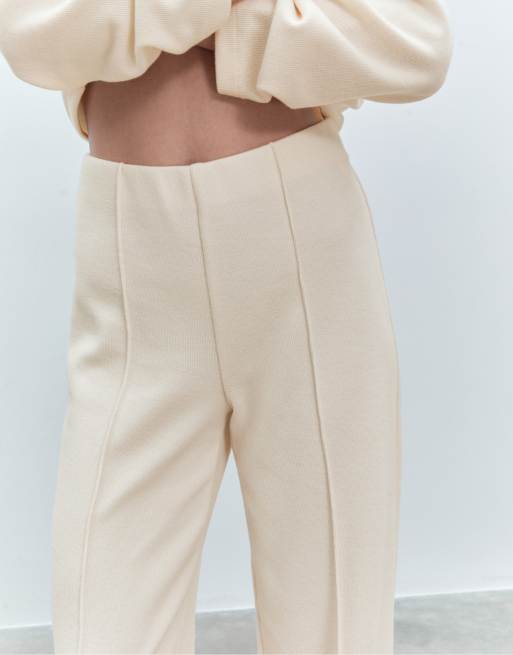 Stradivarius Knit trousers with seam detail in ecru, 4 of 7