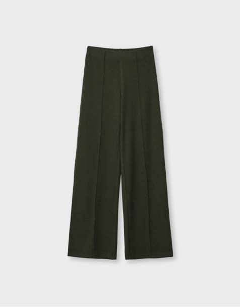 Stradivarius Knit trousers with seam detail in khaki - view 1