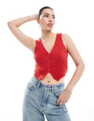 Stradivarius Knit Vest In Red-black