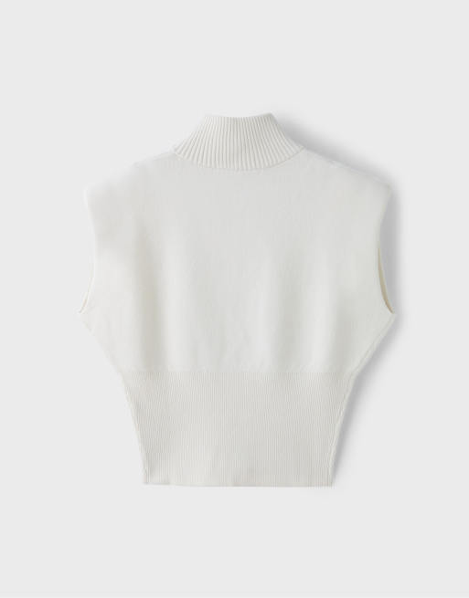 Stradivarius Knit vest with padded shoulders and zip in ice, 7 of 7