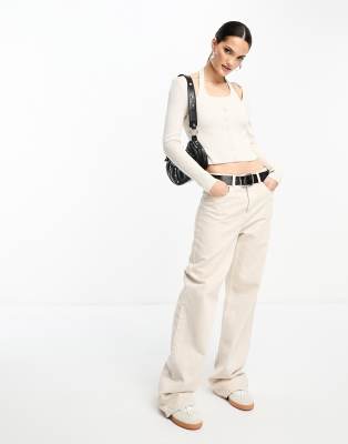 stradivarius knitted 2 in 1 top in ecru