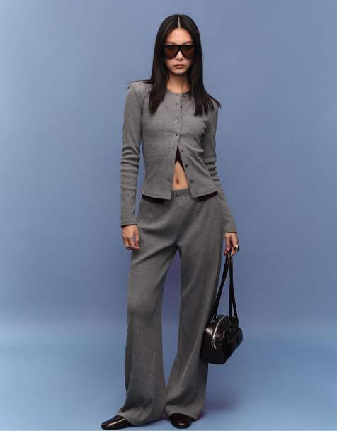 Stradivarius knitted cardigan co-ord in dark grey - view 1
