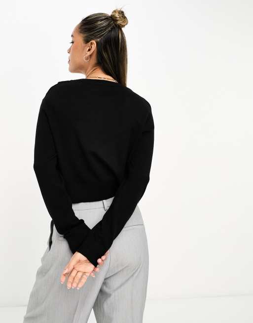 Stradivarius knitted cropped sweater in black
