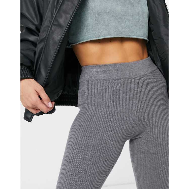 Grey Knitted Ribbed Leggings