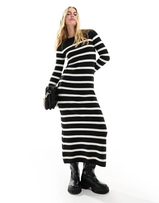 Black and white striped maxi dress plus size best sale