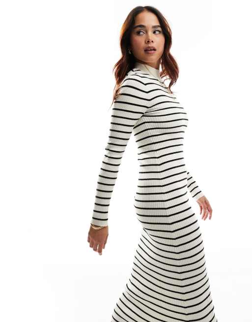 Stradivarius knitted maxi dress in stripe 