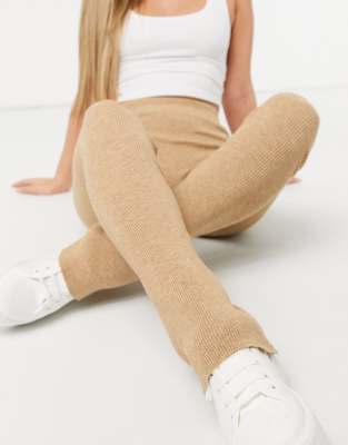 Stradivarius Knitted Pant Co-ord In Beige