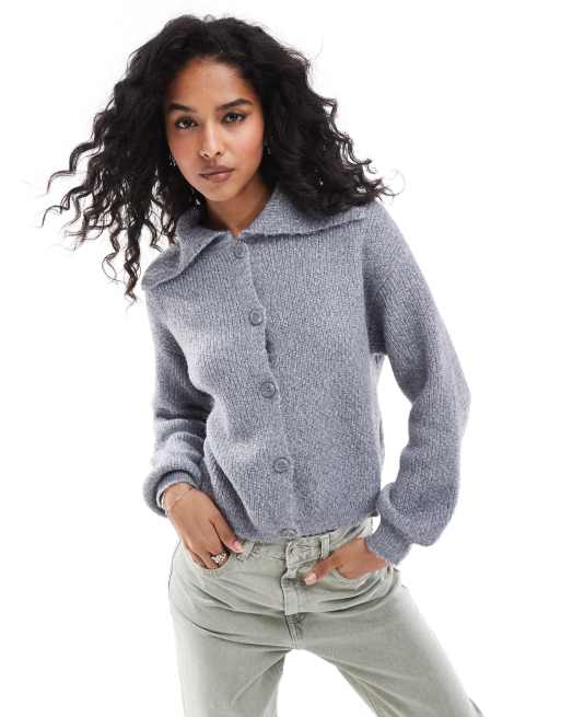 Stradivarius knitted polo top in gray